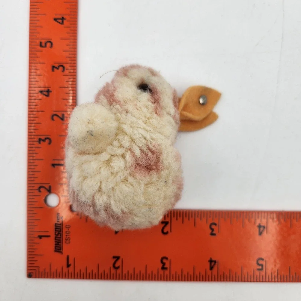 Vintage Steiff Pink Cream Wool Pompon Bunny Rabbit Miniature Metal Button Ear